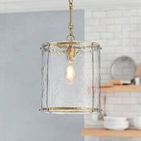 Yinsp Ptr-1062411 Yftinsp 12.6 Inch 1-light Gold Pendant Light With Cylinder Handcrafted Glass Shade