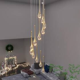 Tp0038-40-12 Ykolupty 12-lights Staircase Chandelier 120in Gold Pendant Light Fixture For Sloped Hi