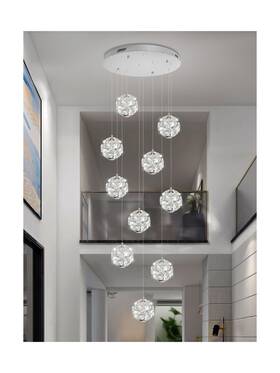 Tp3031-10y Ykolupty 10-light Led Staircase Modern Pendant Light Silver Crystal Ball Chandeliers L