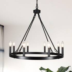 D0154-8-b Ylchytdzsw 8light Black Chandelier 26 Inch Wagon Wheel Farmhouse Pend