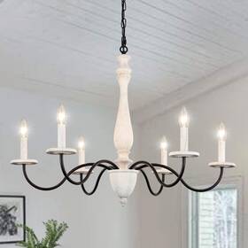 D5035-6-b Ylchytdzsw D 6-light French Country Chandelier 29 Inch Black And Brown White Wood Chandeli
