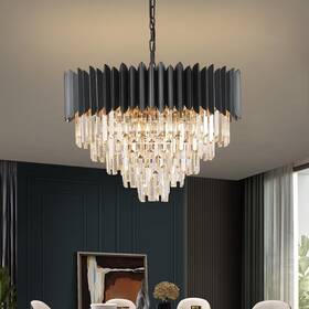Cl-01002-24b Yolizuot Black Crystal Chandelier 24ftft K9 Round Pendant Lights Adjust