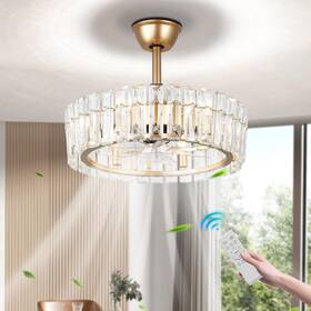 Cm6003-gold Ypqxyhda 20.7 Inch Modern Crystal Ceiling Fan With Light And Remote Low Profile Flush Moun