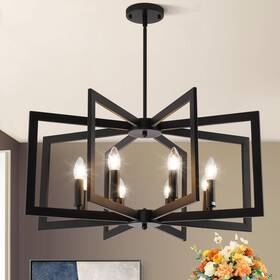 B0fj23jfvw Yuexcdshome 27.6 Modern Black Chandelier For Dining Room 8-light Farmhouse