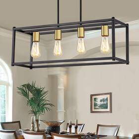 Yusist D6120-04-gdbk 4light Dining Room Light Fixtureblack Farmhouse Kitchen Island Lightingrustic Pe