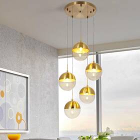 Ds-dy51-l Yxy5ccf Modern Dining Room Gold Chandelier 5-light Cluster Glass Globes Pendant Lamps