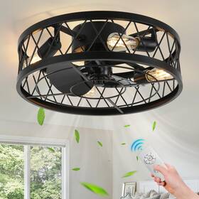 Xf1801b Yyehon 17.7 Inch Caged Ceiling Fan With Light And Remote Control Flush Mount Bladeless