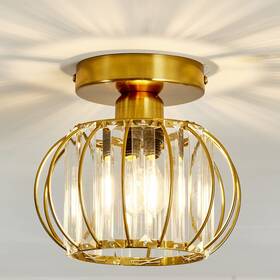 Y-1147 Yyjlx Crystal Semi Flush Mount Ceiling Light Fixture E26 Mini Antique Gold