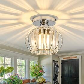 Y1096 Yyjlx Modern Semi Ceiling Light Fixture E26 Mini Crystal Chandelier Chrome Small
