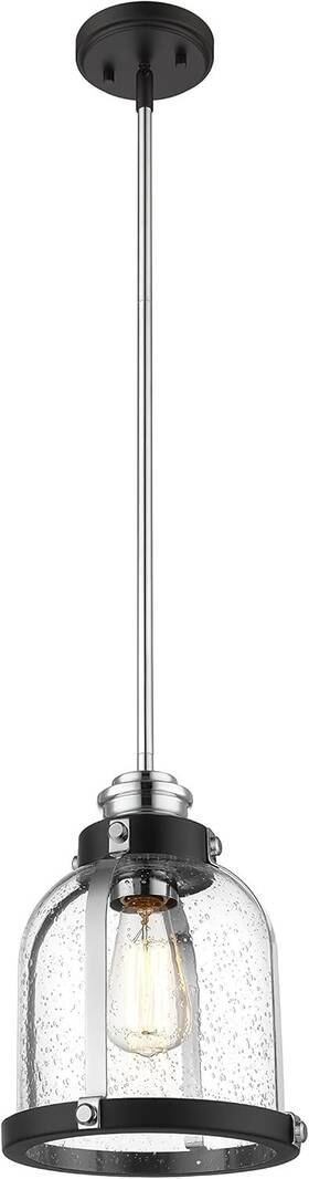 337mp-mb-ch Z-lite Burren 1 Light Mini Pendant Matte Black/chrome/seedy -
