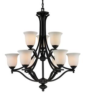 703-9-mb Z-lite 703-9 Black Lagoon 9-light 2 Tier Chandelier With Matte Opal Shade