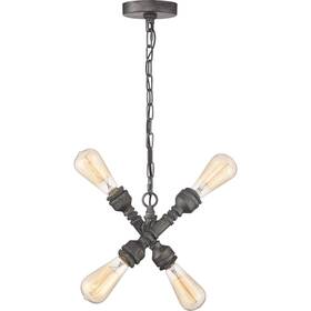 P30075 Zeev Lighting P30075/4/ai Peg 4 Light 7 Inch Aged Iron Pendant Ceiling