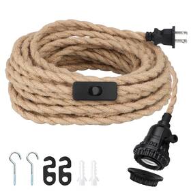 Zevnico 782901495399 16.5ft Pendant Light Kit Hanging Lights With Plug In Cord And Switch Hemp Rop