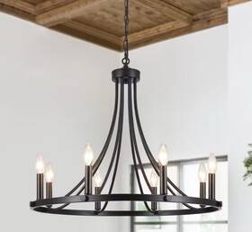 D0086-8 Zjvaive Zjvaive8-light Wood Grain Wagon Wheel Chandelier For Living Room