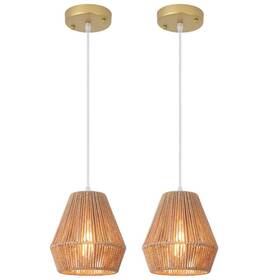 Ftd0166-1pgbn-2 Zjvaive 2-light Gold Metal Hanging Pendant Light Chandelier With Paper Rattan Shade