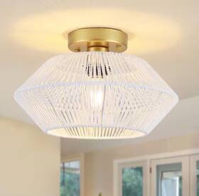 Ftx0140-1-pg Zjvaive W 12.5in 1-light Gold Semi-flush Mount Ceiling Light With White Rope Shade B2