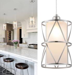 Zlierop 192132416078 Pendant 7&apos &apos X 10&apos 1light Large Nickel Frosted Glass