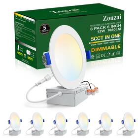 5cct Zouzai 731716512456 6 Pack Inch Ultra-thin Led Recessed Ceiling Light With Junction Box 2