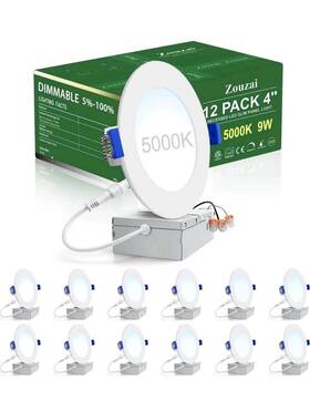 Zouzai 731716512630 12 Pack 4 Inch Ultra-thin Led Recessed Ceiling Light With Junction Box