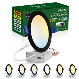 5cct Zouzai 731716512647 6 Pack Inch Black Ultra-thin Led Recessed Ceiling Light With Junction