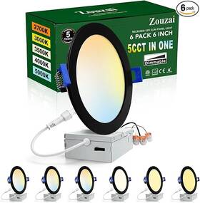 Lbt-pl-12c Zouzai 6 Pack Inch Black 5cct Reset Led Recessed Ceiling Light With Junction Box