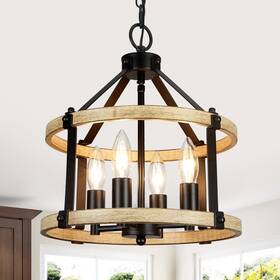 Ch1001a04 Zsanzyu 12.5 Inch Farmhouse Chandelier Light Fixtures 4 Rustic Drum Chandeliers Black