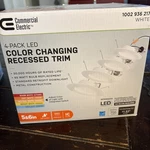 Commercial Electric 5&6" Led Color Changing Recess Trim White 4 Pack 1002936217. Fixed Price $23.35.