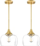 Pk Pendant Ceiling Light 8.2" Drum Clear Glass Shade Brushed Bronze Adj Rod. Fixed Price $75.00.