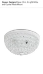 Elipse 13 In. 2-LIGHT White And Crystal Flush Mount By Elegant Designs. Fixed Price $50.00.