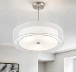 Merra 3-LIGHT With Outer Organza Shade Brushed Nickel Double Drum Pendant. Fixed Price $69.99.