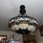 Quoizel Pendant Belle Fleur Motif Jewel Tiffany Style Stained Glass Hanging Lamp. Fixed Price $744.00.