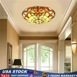 Tiffany Style Ceiling Lamp Flower Motif Stained Glass Flush Mount Light Fixture. Fixed Price $51.47.