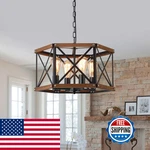 Rkucsr 4-LIGHT Large Rustic Farmhouse Wood Pendant Fixture Adjustable. Fixed Price $182.72.