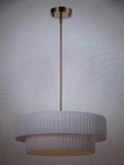 Lamqee 3-LIGHT Antique Gold Drum Pendant With White Fabric Shade. Fixed Price $85.45.