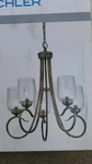 Nib: Classy 5-LITE Bronze-finish Chandelier Ceiling Light W/ Clear Ribbed Glass. Fixed Price $199.95.