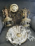 Antique Fredrick Ramond Chandelier Heavy Brass Crystal Luxury Ceiling Light Set. Fixed Price $1045.00.