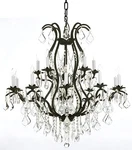 Vintage Style Rod Iron Chandelier Large With Crystals Ideal For Room. Fixed Price $400.00.