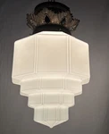 Skyscraper Light Fixture Ceiling Flush Brass Vtg Art Deco Glass Shade Usa #L39. Fixed Price $399.99.