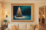 Winter Landscape With Snowy Christmas Tree Lights Oil Painting 8"X10" Print. Fixed Price $20.00.