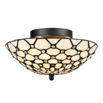 3-LIGHT Semi Flush Mount Ceiling Fixture Antique Brass Art Colorful Glass Shade. Fixed Price $99.00.