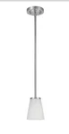 New Hampton Bay Helena 4.7IN Brushed Nickel Mini Pendant With Frosted Glass. Fixed Price $19.20.
