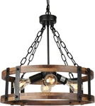 Rustic 4-LIGHT Wood Chandelier With Black Metal Accent For Dining Room. Fixed Price $213.99.