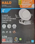 New Halo HLA406FS5 4" Adj. Canless Led Gimbal Light Color Selectable 660 Lumen. Fixed Price $17.95.