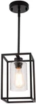 Viluxy Vintage Glass Pendant Light Black Metal Cage Hanging New. Fixed Price $47.00.