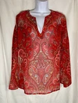 Zero Women Beaded Paisley Tunic Top - Size Large Red/multicolor. Fixed Price $15.99.