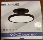 Wac Twist-n-lite 1LT 8" Led Semi-flush MOUNT/5CCT, Black/white FM-250808-CS-BK. Fixed Price $30.00.