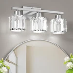 Elegant 3-LIGHT Brushed Nickel Bathroom Vanity With Crystal Shades. Fixed Price $64.99.