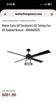 Monte Carlo 60" Rockland Led Ceiling Fan - Oil Rubbed Bronze 4RKR60OZD. Fixed Price $269.00.