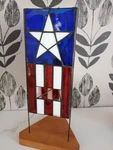 Lone Star Texas Stained Glass Stand Artist Signed Votive Holder 250TH. Fixed Price $30.00.