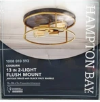 Hampton Bay Cogburn 13IN 2-LIGHT Flush Mount Antique Brass Faux Marble. Fixed Price $9.99.
